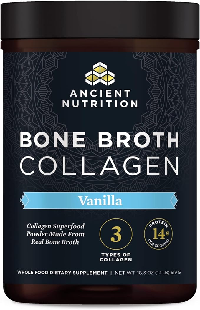 Ancient Nutrition Collagen Powder Bone Broth Collagen Vanilla Hydrolyzed Multi Collagen Peptides Supports Skin and Nails Joint Supplement 30 Servings 18.3oz