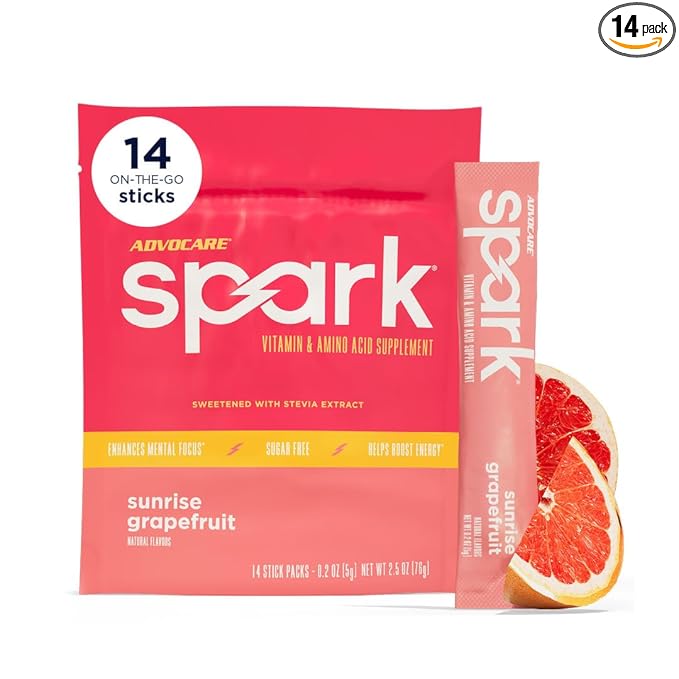 AdvoCare Spark - Energy Drink Mix - Vitamin &amp Amino Acid Supplement - Supports Energy &amp Focus* - Portable Immune Support* - Sugar-Free - Sunrise Grapefruit 14 Stick Packs (2.5 oz)