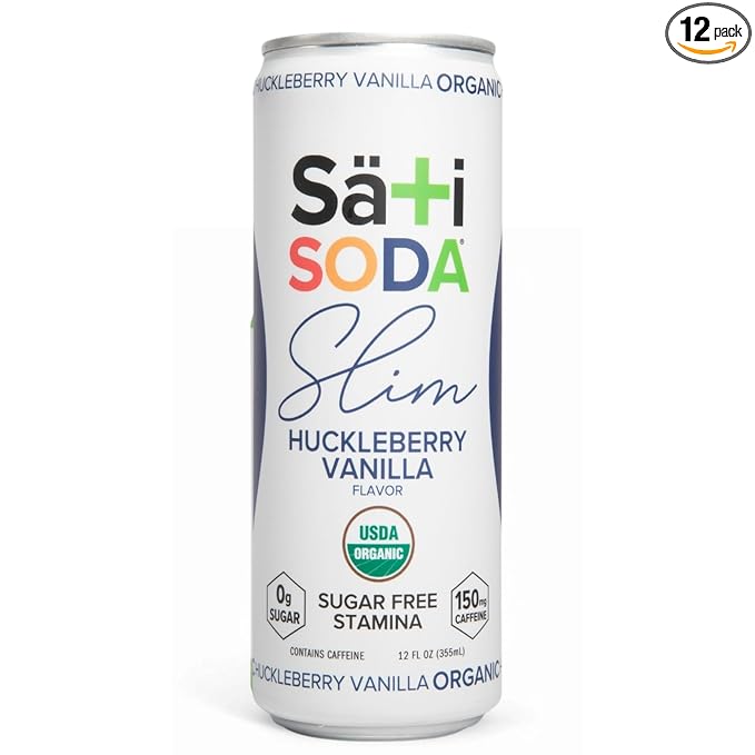 Sati Slim Organic Huckleberry Vanilla - Adaptogenic Beverage with Lions Mane Green Coffee Bean &amp Acerola Vitamin C | Zero Calories Zero Sugar 12-Pack Case