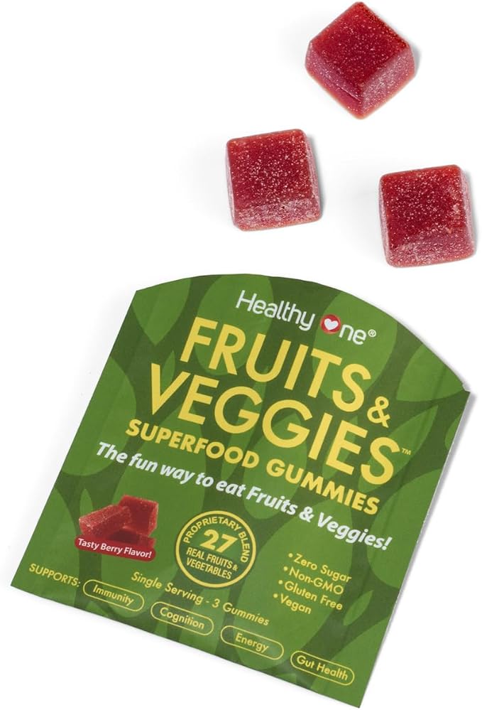 Fruits &amp Veggies Sugar-Free Gummies - 27 Whole Foods - Equals 3 Servings of Fruits &amp Vegetables - Improve Energy Focus &amp Immune Function - Fiber - Antioxidants - Organic Ingredients - 14