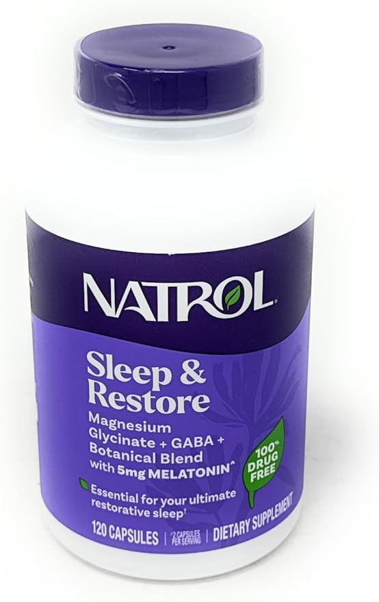 Natrol Sleep &amp Restore Capsules 120 Count Melatonin 5mg with GABA Magnesium &amp Vitamin B6 Vegetarian Non-GMOEssential for Your Ultimate Restorative Sleep Melatonin-Free 60 Day Supply