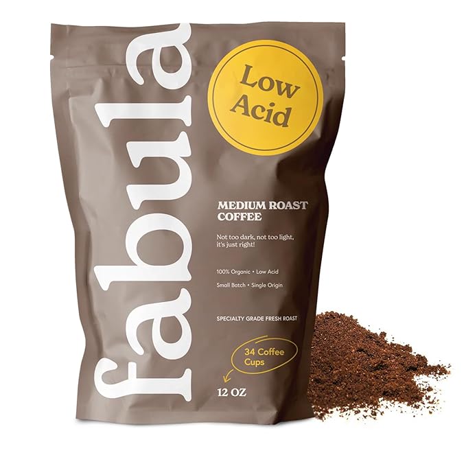Fabula Low Acid Coffee USDA Organic Ground Coffee Medium Roast - Non GMO - No Molds - Mycotoxins Pesticides Free - Single Origin Coffee - 12 oz