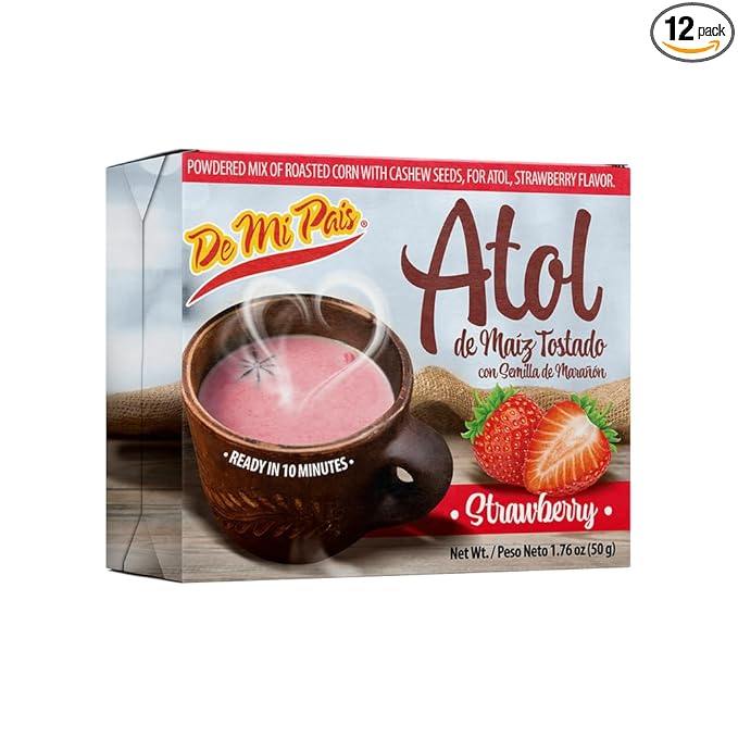 De Mi Pais Atol Drink Mix Strawberry Flavored 1.76oz/ Bebida de Atol Sabor a Fresa 1.76oz (12)
