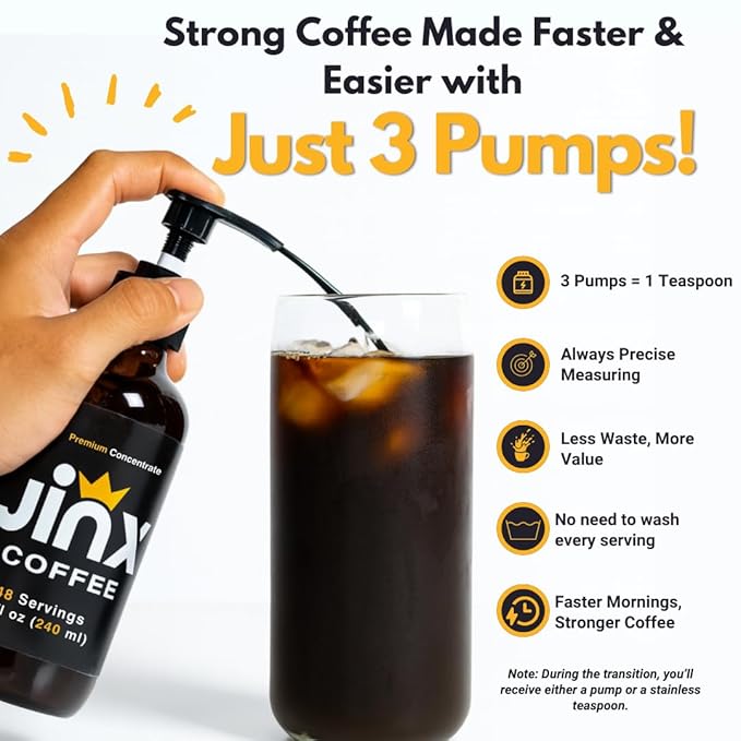 Jinx Coffee Concentrate – 50x Stronger Cold Brew Coffee | Strong Caffeine Concentrated Liquid Perfect for Instant Hot or Iced Coffees Cold Brew Concentrate Hot Drinks and Instant Espresso | 48 Ser