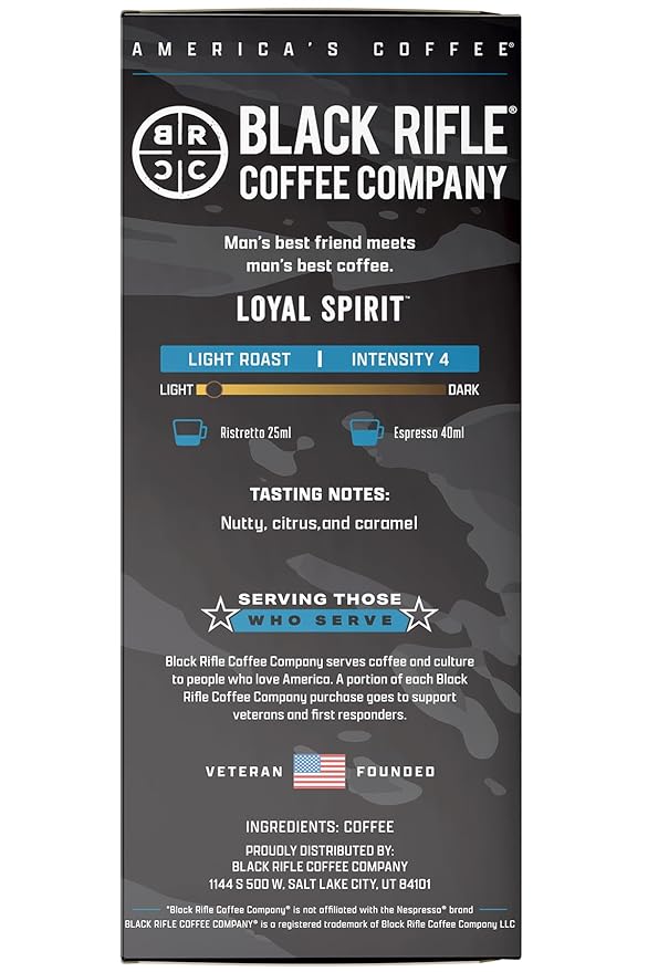 Black Rifle Coffee Company 30 Loyal Spirit Espresso Capsules – Light Roast Nutty Citrus &amp Caramel Nespresso® OriginalLine Compatible