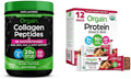 Orgain Hydrolyzed Collagen Powder + 50 Organic Superfoods 20g Grass Fed Collagen Organic Vegan Protein Bars Peanut Butter Chocolate Chunk - 10g Plant Based Protein Bundle