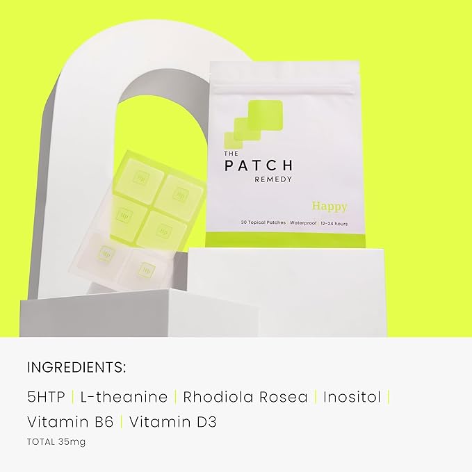 The Patch Remedy Happy &amp Relax Patch Kit - Patches with 5-HTP L-Theanine Rhodiola Rosea Inositol Vitamin B6 Vitamin D3 Ashwagandha Lemon Balm Valerian Passionflower