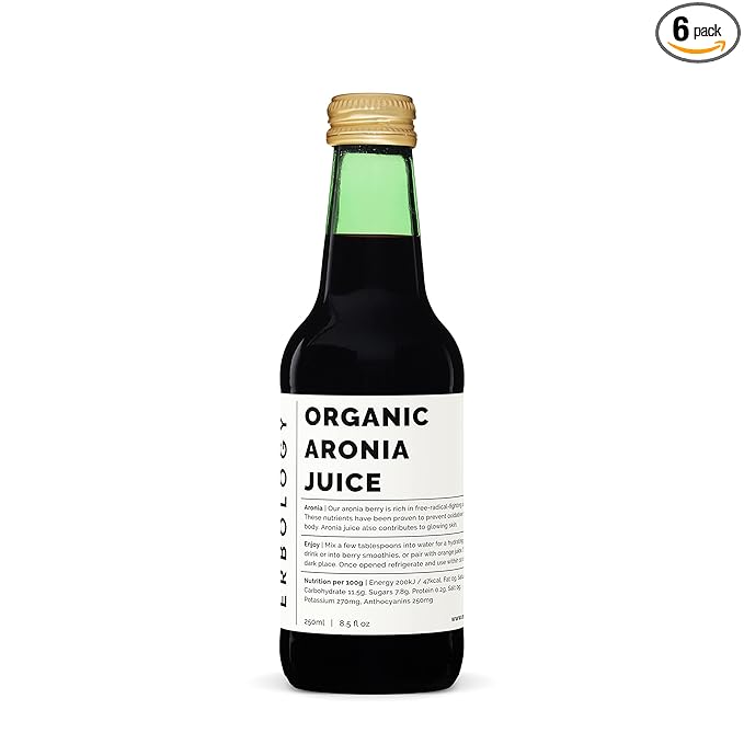 100% Organic Aronia Berry Juice 8.5 fl oz (Box of 6) - Supports Skin Health - Rich in Antioxidants - Straight from Farm - Undiluted - No Added Sugar or Preservatives - Non-GMO - Recyclable Glass