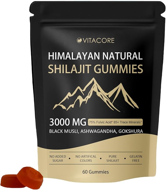 vitacoreHimalayan Shilajit Gummies for Men &amp Women - Pure Gold Energy Boost 85+ Trace Minerals &amp Fulvic Acid Gluten-Free 60 Gummies