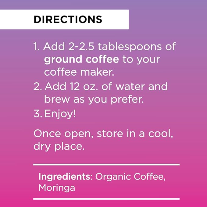 Livingood Daily Coffee with Moringa Ground Medium Roast Coffee with Plant Based Ingredients for Morning Energy Made with Moringa Powder Organic Non GMO Vegan Gluten Free 20 Servings 12 oz Bag