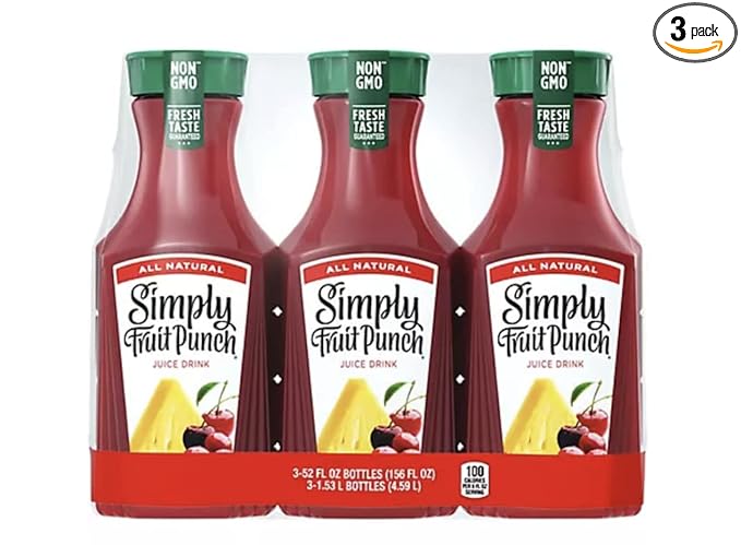 Fruit Punch Simply Pack of 3 bottles 52 Fl Oz (Total 156 Fl Oz)