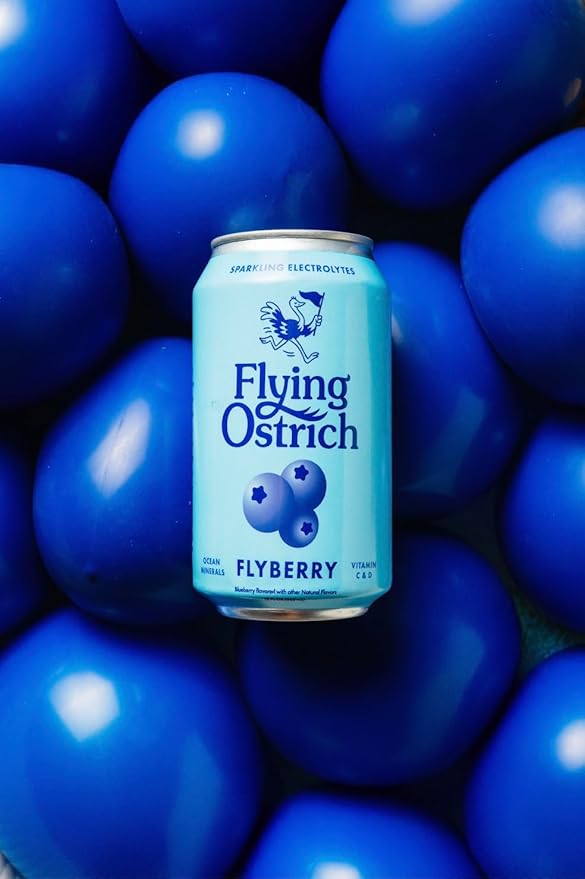 Flying Ostrich Flyberry Sparkling Electrolyte Hydration Drink - Blueberry Flavored with Ocean Minerals Magnesium &amp Vitamin C &amp D Low Sugar No Artificial Sweeteners 12 FL OZ Cans Pack of 1