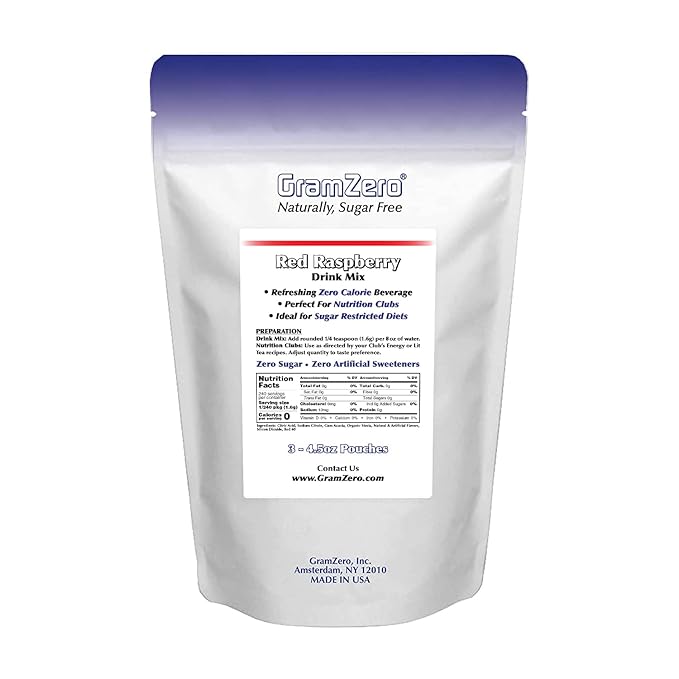 GramZero Red Raspberry Zero Calorie Sugar Free Drink Mix Great For Nutrition Club Loaded Tea Stevia Sweetened