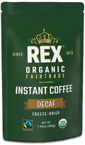 Rex Organic Fairtrade Natural Decaf Freeze-Dried Instant Coffee – Naturally Decaffeinated Arabica 7.05 oz Resealable Pouch Bag – Lab Tested for Mold &amp Mycotoxins