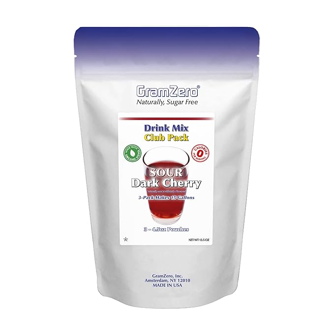GramZero Sour Dark Cherry Zero Calorie Sugar Free Drink Mix Great For Nutrition Club Loaded Tea Stevia Sweetened