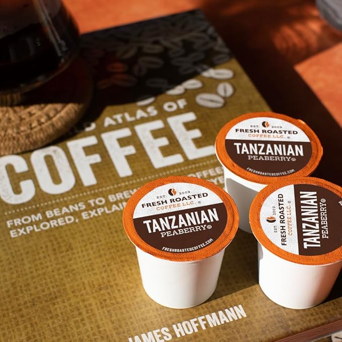 Fresh Roasted Coffee Tanzanian Peaberry Light Roast 72 Pods for K Cup Brewers
