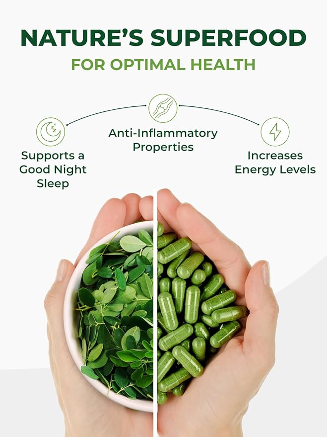 PURA VIDA MORINGA Organic Moringa Capsules Pure Moringa Leaf Powder Single Origin for Energy Metabolism &amp Immune Support 120ct 500mg Caps