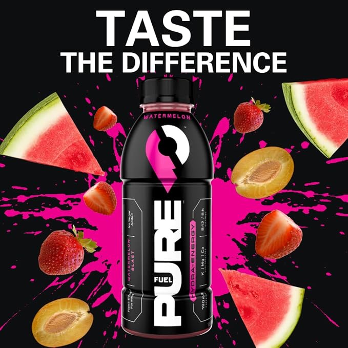 Pure Fuel Healthy Energy Drinks Watermelon Blast - Sports Drinks - Plant Based - 180mg Natural Caffeine - 12pk x 16.9 fl oz