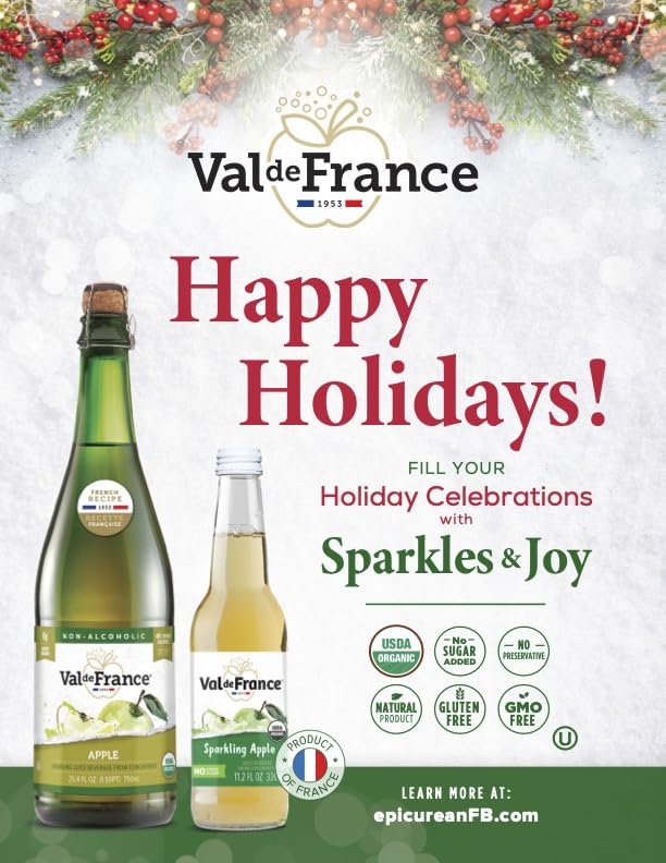 Val de France Non-Alcoholic Reduced Calorie Organic and OU Kosher Sparkling Juice (Apple) 11.2 Fl Oz (Pack of 12)