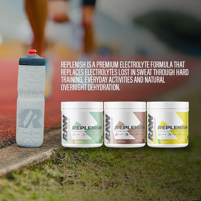 RAW Replenish Packets Premium Electrolytes Powder Recovery Formula Lemon Lime (20 Stick Packs) - Flavored Electrolyte Drink Mix for Hydration Replenishment Endurance &amp Performance Workouts