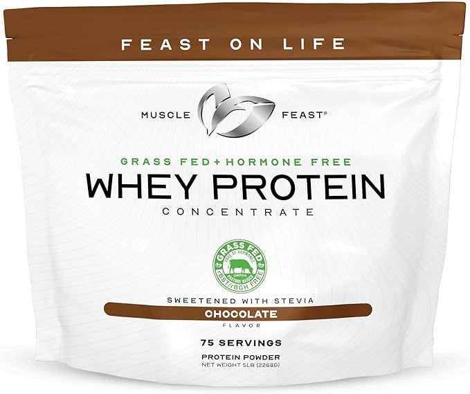 Muscle Feast Grass-Fed Whey Protein Concentrate Powder All Natural Hormone Free Pasture Raised Whey Protein Powder for Women &amp Men Clean Non-GMO &amp Gluten Free Whey Concentrate - Chocolate