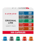 CARRARO 1927 Variety Pack Delicious Espresso Capsules - 100 Aluminum Espresso Pods Compatible with Nespresso Original line Medium and Dark Roast Made in Italy