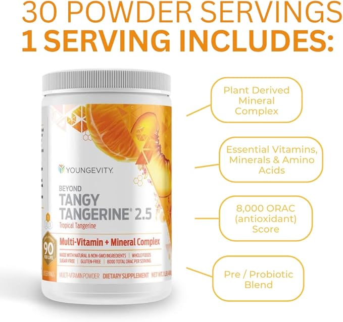 Youngevity Beyond Tangy Tangerine 2.5 Tropical Tangerine Ultimate Multi-Vitamin &amp Mineral Complex - Made With Natural &amp Whole Foods | 8000 ORAC (2)