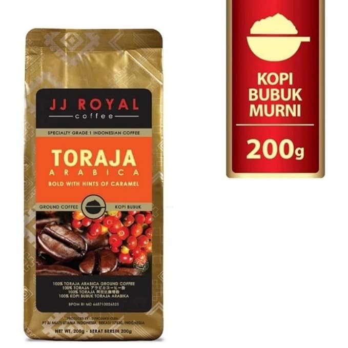 JJ Royal Coffee Toraja Arabica 200g Ground Coffee (Pack of 2)