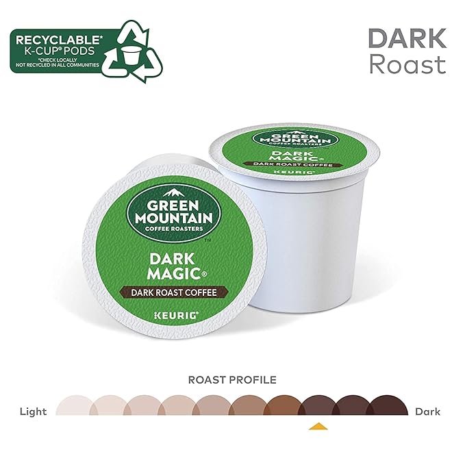 Green Mountain Coffee Roasters Dark Magic Genuine Single-Serve Keurig K-Cup Pods Dark Roast Coffee Pods! - Made with 100% Arabica Beans! - Extra Bold Blend with Dried Fruit and Chocolate notes!!!
