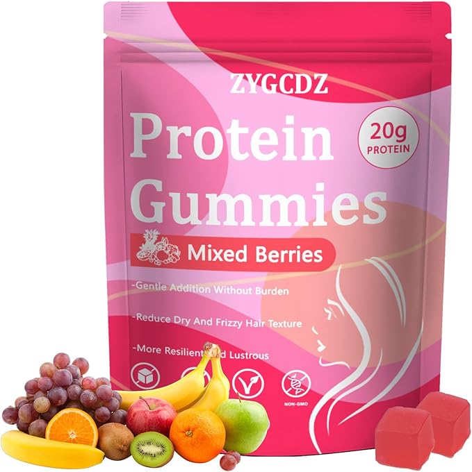 Protein Gummies for Women &amp Men 20g Protein per Serving Zero Sugar Vegan Supports Hair Skin Nails Health with Collagen Energy Boosting Supplement Mixed Berries Flavor 60 Gummies (1) (1)