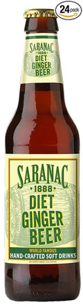 Saranac World Famous Hand-Crafted Diet Ginger Beer Soda Soft Drinks 12 fl oz (24 Glass Bottles)