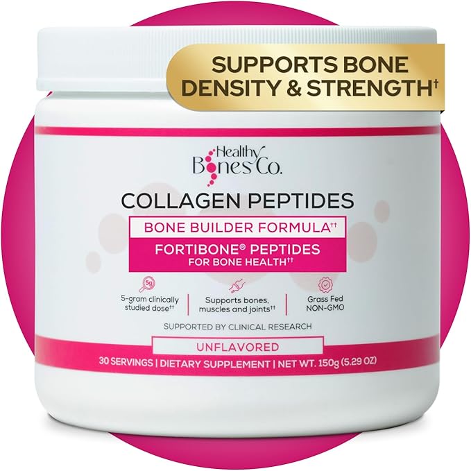 FORTIBONE Collagen Peptides Essential Bone Builder Hydrolyzed Collagen Powder for Women &amp Men Clinically-Supported for Bone Strength &amp Density Gluten Free &amp Dairy Free - Unflavored (30 S