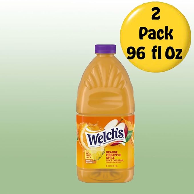 Welch's Orange Pineapple Apple Juice Drink 96 fl oz Plastic Bottle 2 Pack + 15 Sugarcane Disposable Straws by KOOL8SHOP Infinite Deals
