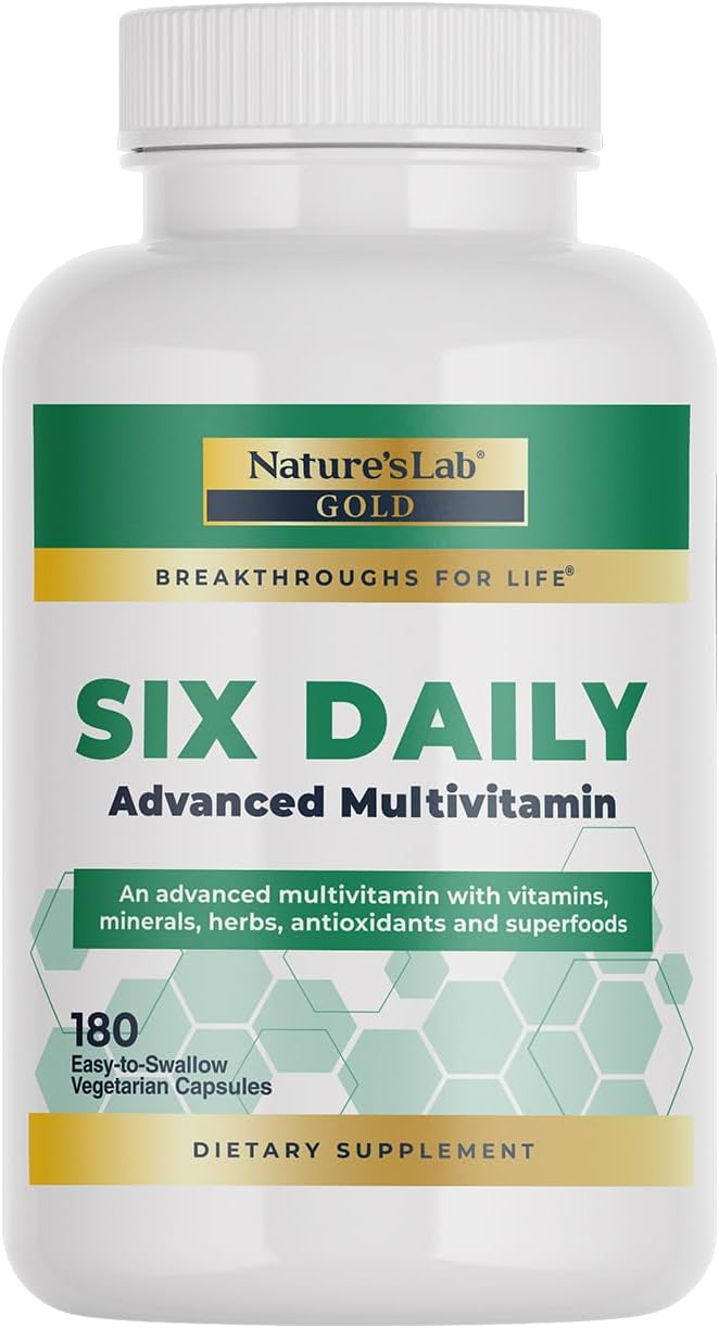Nature's Lab Six Daily Advanced Multivitamin - Over 90 Nutrients Minerals Antioxidants Herbs &amp Whole Foods - 180 Capsules (30 Day Supply)