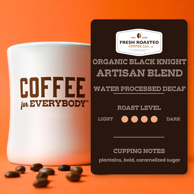 Fresh Roasted Coffee Organic Black Knight Water-Processed Decaf | USDA Organic Kosher | Dark Roast 5 lb (80 oz) Whole Bean