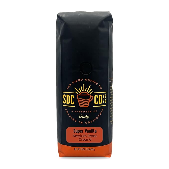 San Diego Coffee Super Vanilla Medium Roast Whole Bean Coffee 16-Ounce Bag Café en grano tostado