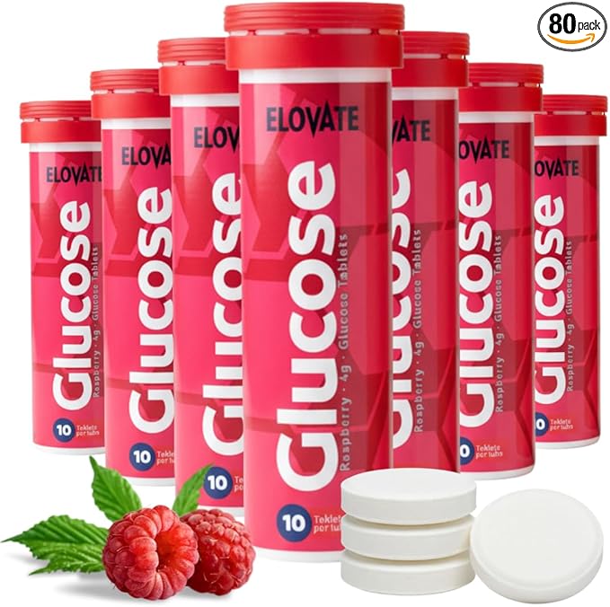 ELOVATE Fast Acting Glucose Tablets Raspberry Flavor – Raise Low Blood Sugar 15g Per Serving Chewable Gluten Free – 8 Tubes (80 Count)