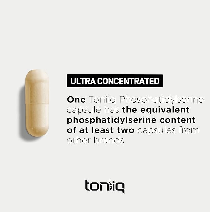 Toniiq Phosphatidylserine - 400mg Formula - World’s First 50% Purity - Highest Purity in The US - Soy Free Phosphatidylserine Supplement - 90 Veggie Capsules