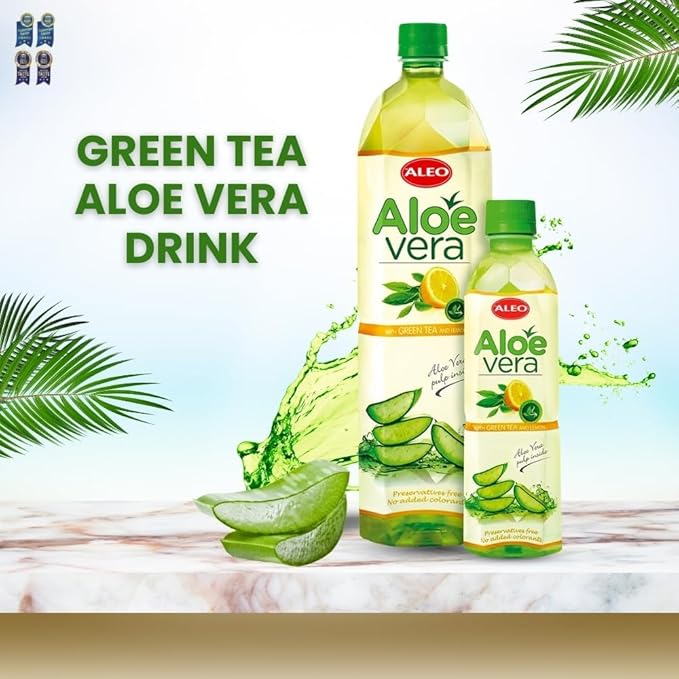 ALEO 1.5L x 12 Premium Green tea and Lemon Aloe Vera Drink - Natural No Preservatives No Artificial Colors Superior Taste Award 2025
