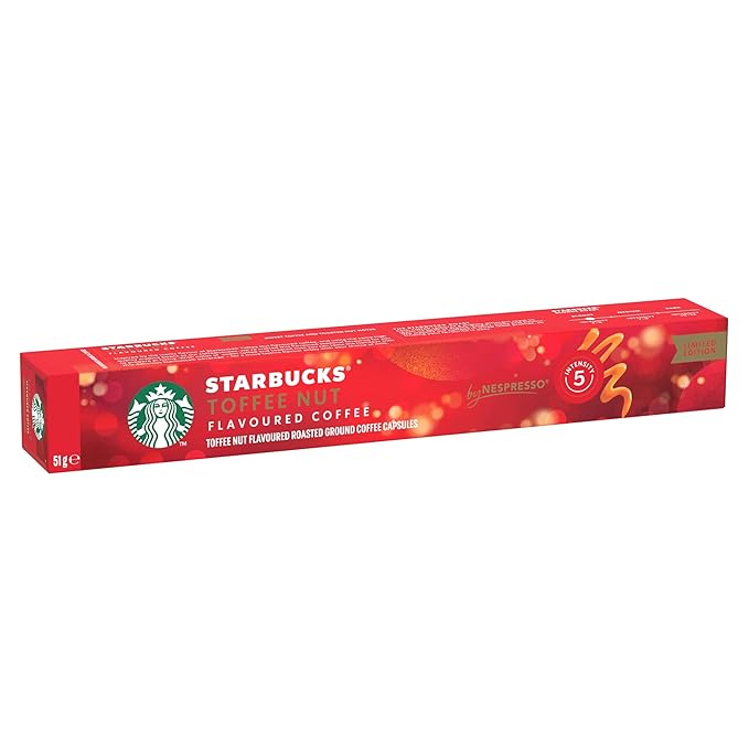 STARBUCKS Toffee Nut Flavoured Coffee Capsules by Nespresso Blonde Roast Coffee x10 (Pack of 6 Total 60 Capsules)