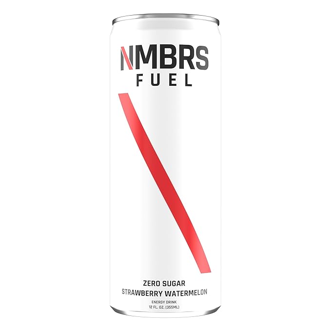 NMBRS Fuel Energy Drink 12 Fl Oz (Pack of 12) - Strawberry Watermelon - Sugar Free with Organic Natural Flavors Organic Green Tea Caffeine and Natural L-Theanine
