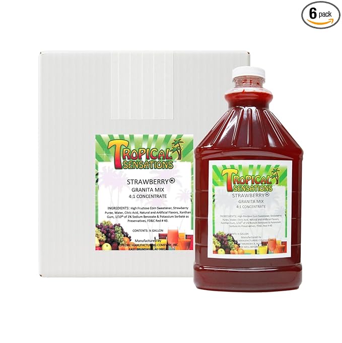 Tropical Sensations Strawberry Granita Slushie Mix – 6 Bottles 64 oz Each – Non-Alcoholic Frozen Drink Mix for Slush Machines – Bulk Case
