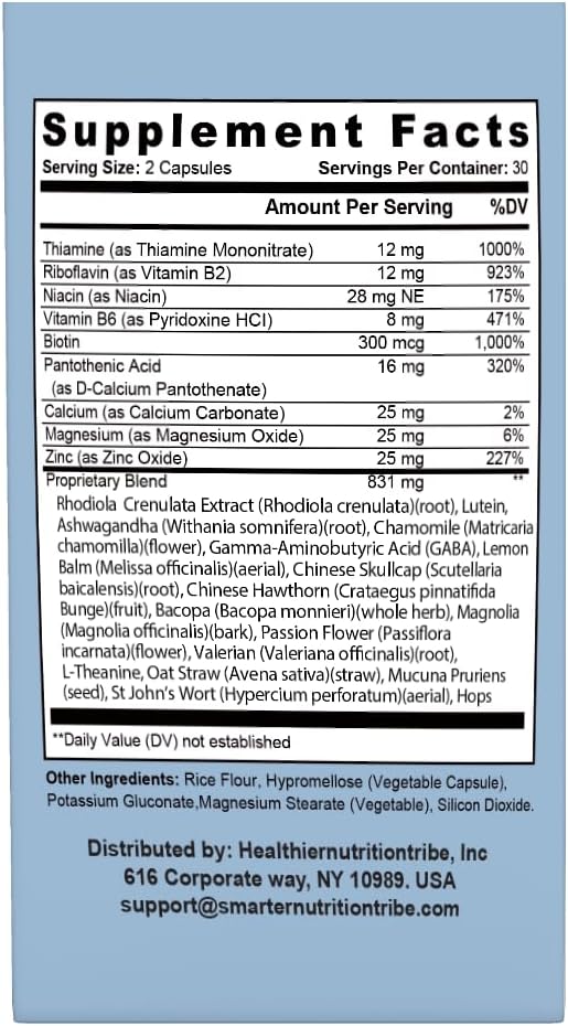 Deep Calm Formula Stress &amp Relaxation Support B‑Complex + Magnesium Zinc &amp Botanical Blend 982 mg per Serving Vegan Gluten Free 60 Capsules (30 Servings