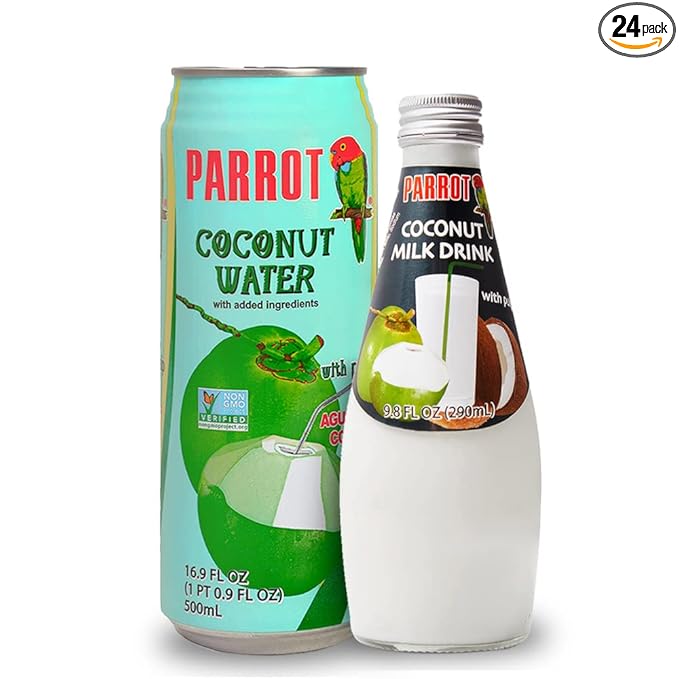 Parrot Coconut Water with Pulp 16.6 ft oz and Coconut Milk Drink Original with Pulp 290ml（Total Pack of 24）…