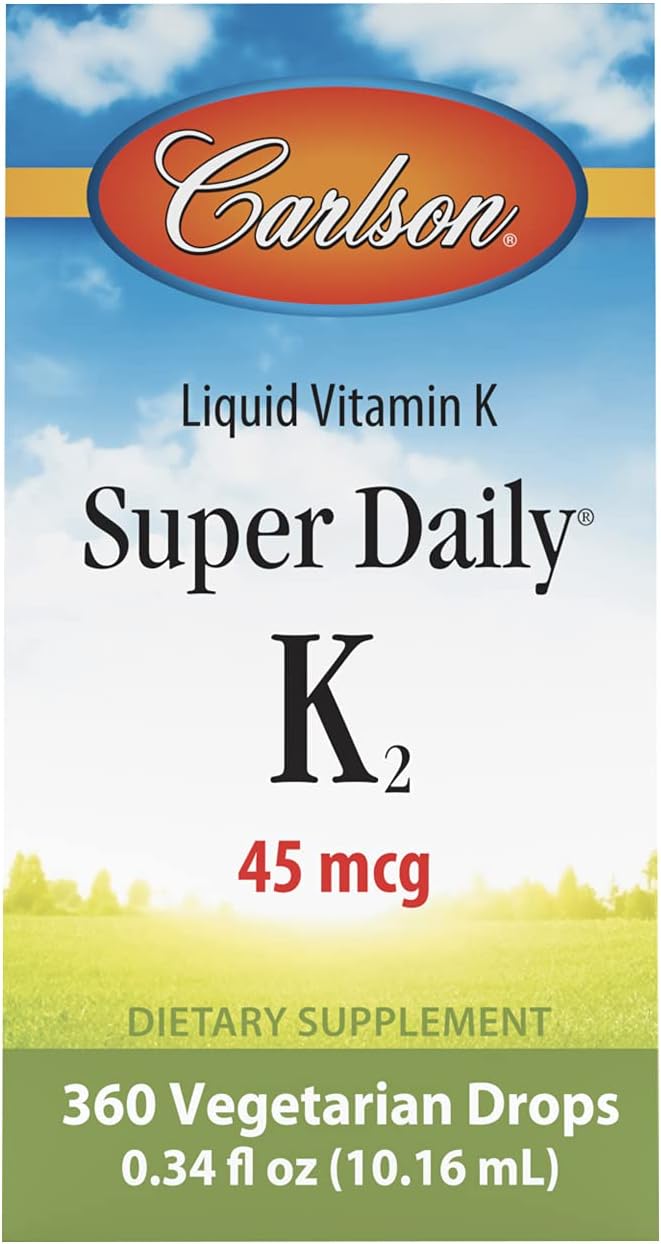Carlson - Super Daily K2 45 mcg Liquid Vitamin K Bone Health K2 Vitamin Vitamin K Supplement Vitamin K-2 MK7 Unflavored 360 Drops (10.16 mL)