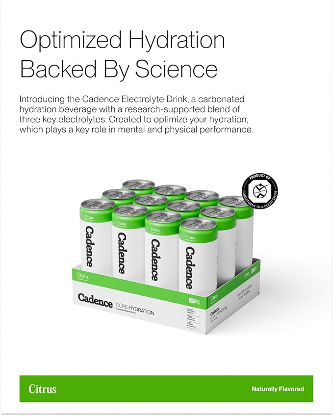 Cadence Electrolyte Drink - Citrus Flavor 355ml x 12 | Science-Backed Hydration | Zero Sugar Zero Caffeine | Sodium Potassium &amp Magnesium for Performance &amp Recovery