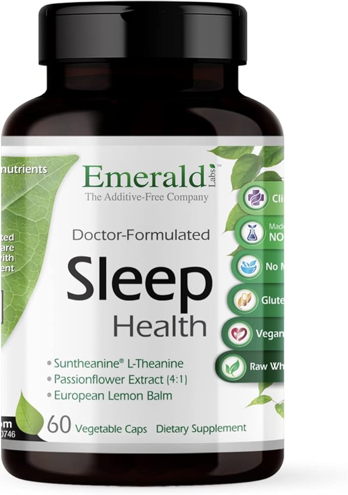 Emerald Labs Sleep Health - Sleep Support Supplement with Suntheanine L-Theanine Melatonin European Lemon Balm &amp Passionflower - Gluten Free Vegan - 60 Vegetable Capsules (Up to 30-Day Supply)