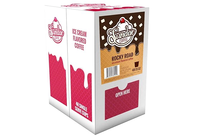 Sundae Ice Cream Flavored Coffee Pods Compatible with 2.0 Keurig K-Cup Brewer (Rocky Road) 48 Count