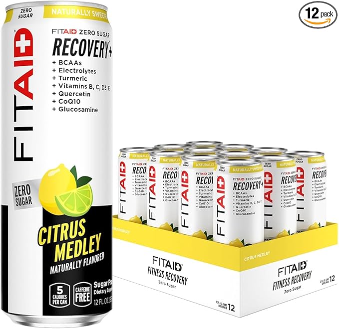 FITAID ZERO Keto-Friendly Number 1 Post-Workout Recovery Drink Contains Zero Sugar BCAAs Glucosamine 5 Calories 12 Fl Oz (Pack of 12)