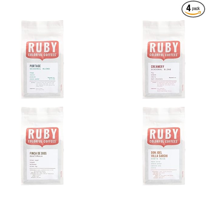 Bean Box Coffee Sampler - Roasted by Ruby 4-Pack Freshly Ground Coffee Gourmet Coffee